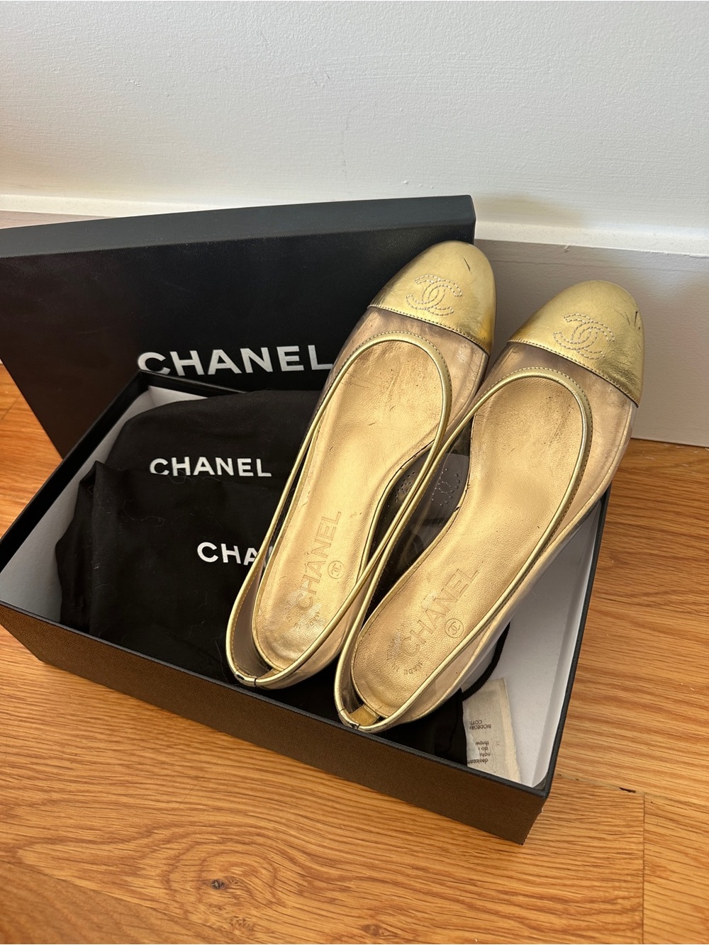 CHANEL Interlocking CC Logo PVC Metallic Ballet Flats